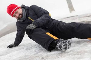 Man has a slip and fall accident on a icy Street